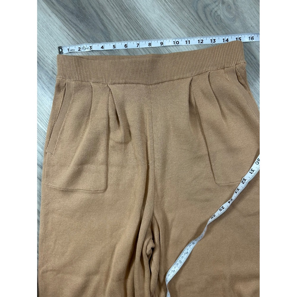 Tan 100% Cotton Knit Wide Leg Lantern Pants High Waist Pleated xlarge - Picture 5 of 7